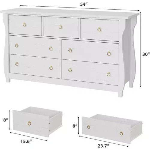Commode à 7 tiroirs de 137 cm de large - Meuble de rangement autoportant pour Chambre, Salon, Entrée