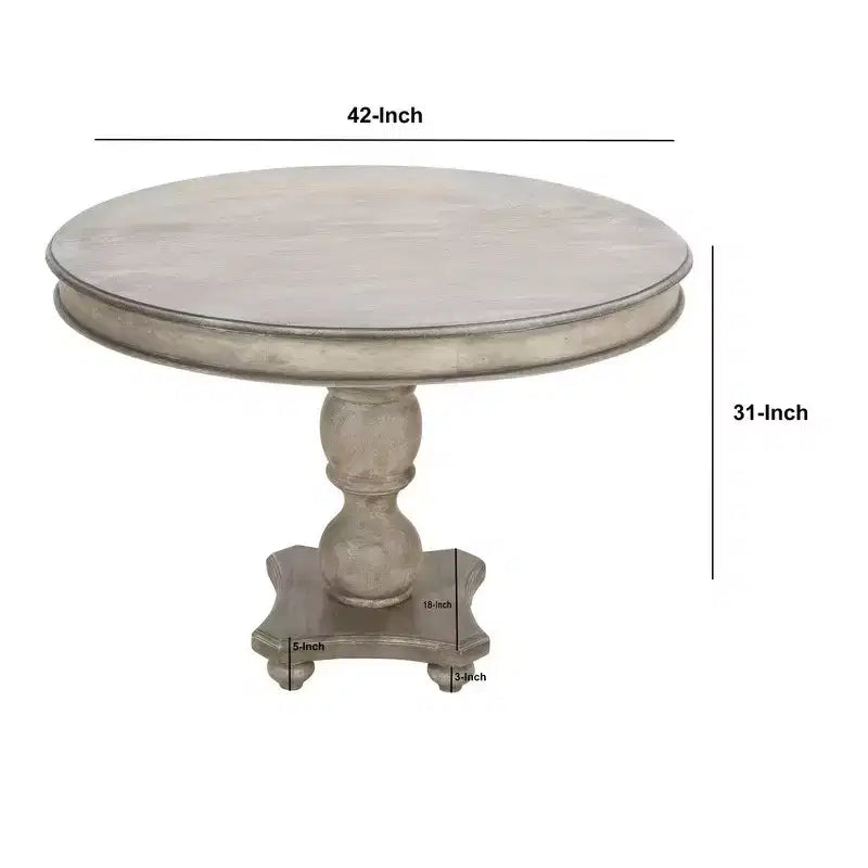 Tavolo da Pranzo Royal Hampton da 42 Pollici, Realizzato Artigianalmente in Legno di Mango, Base a Piedistallo, Piano Rotondo Modellato