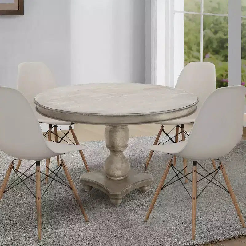 Tavolo da Pranzo Royal Hampton da 42 Pollici, Realizzato Artigianalmente in Legno di Mango, Base a Piedistallo, Piano Rotondo Modellato