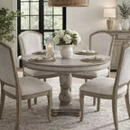 Tavolo da Pranzo Royal Hampton da 42 Pollici, Realizzato Artigianalmente in Legno di Mango, Base a Piedistallo, Piano Rotondo Modellato