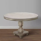 Tavolo da Pranzo Royal Hampton da 42 Pollici, Realizzato Artigianalmente in Legno di Mango, Base a Piedistallo, Piano Rotondo Modellato