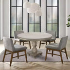 Tavolo da Pranzo Royal Hampton da 42 Pollici, Realizzato Artigianalmente in Legno di Mango, Base a Piedistallo, Piano Rotondo Modellato