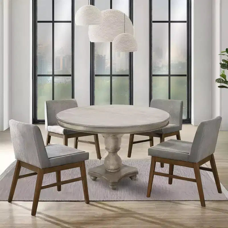 Tavolo da Pranzo Royal Hampton da 42 Pollici, Realizzato Artigianalmente in Legno di Mango, Base a Piedistallo, Piano Rotondo Modellato