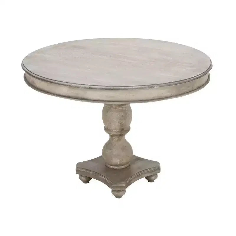 Tavolo da Pranzo Royal Hampton da 42 Pollici, Realizzato Artigianalmente in Legno di Mango, Base a Piedistallo, Piano Rotondo Modellato