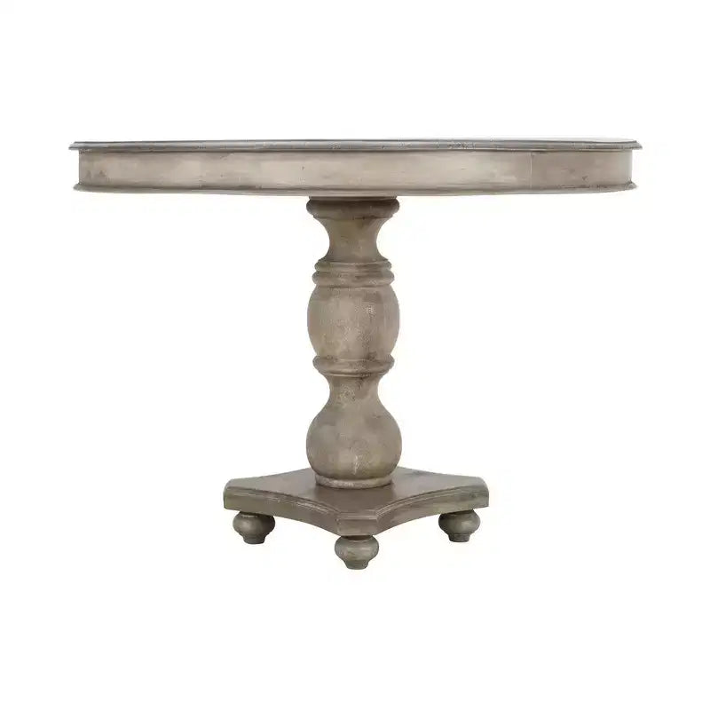 Tavolo da Pranzo Royal Hampton da 42 Pollici, Realizzato Artigianalmente in Legno di Mango, Base a Piedistallo, Piano Rotondo Modellato