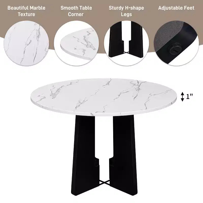 Set da pranzo rotondo da 5 pezzi per 4 persone, tavolo da pranzo moderno in marmo e 4 sedie imbottite con schienale alto