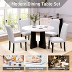 Set da pranzo rotondo da 5 pezzi per 4 persone, tavolo da pranzo moderno in marmo e 4 sedie imbottite con schienale alto