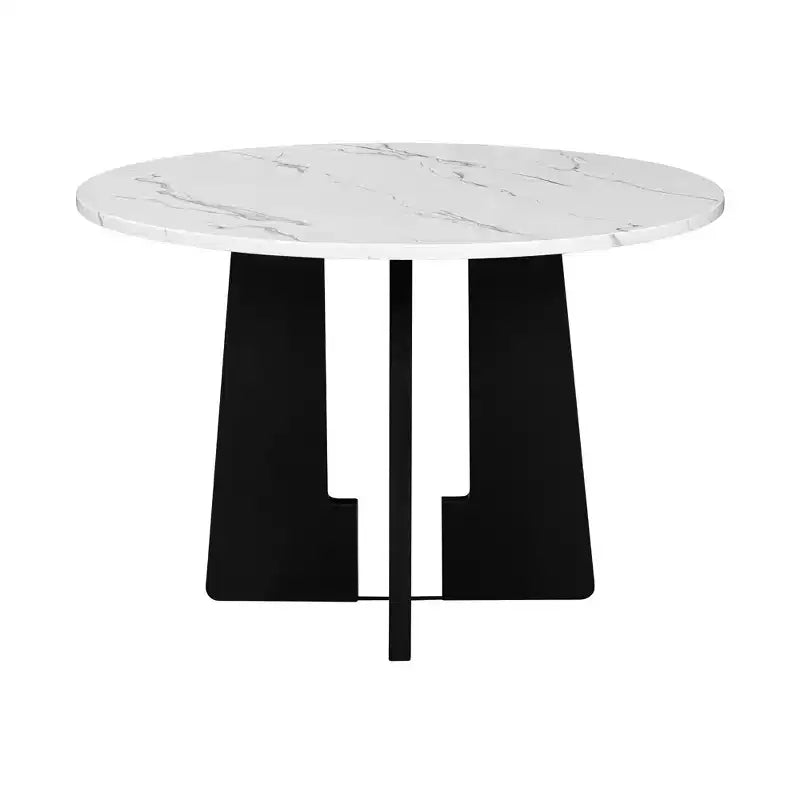 Set da pranzo rotondo da 5 pezzi per 4 persone, tavolo da pranzo moderno in marmo e 4 sedie imbottite con schienale alto