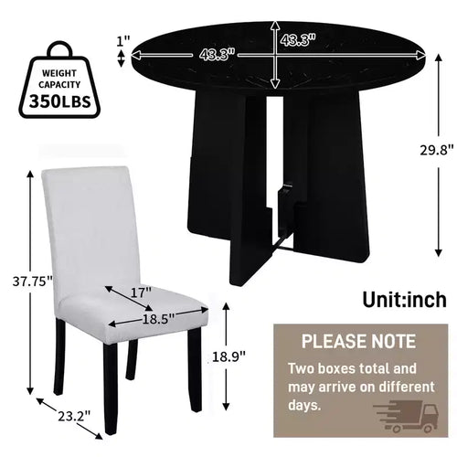 Set da pranzo rotondo da 5 pezzi per 4 persone, tavolo da pranzo moderno in marmo e 4 sedie imbottite con schienale alto