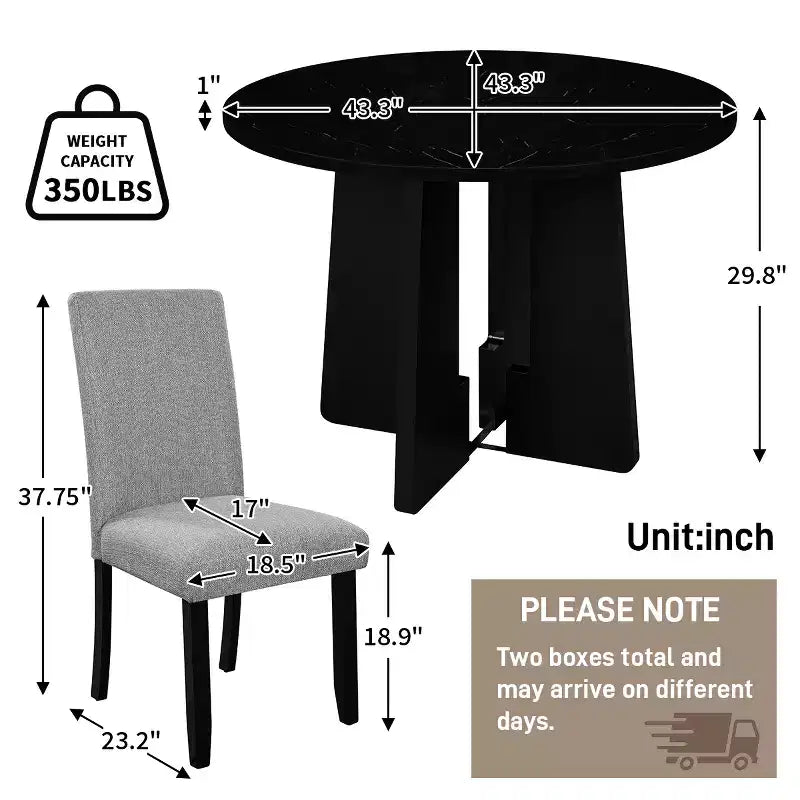 Set da pranzo rotondo da 5 pezzi per 4 persone, tavolo da pranzo moderno in marmo e 4 sedie imbottite con schienale alto