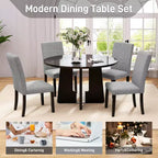 Set da pranzo rotondo da 5 pezzi per 4 persone, tavolo da pranzo moderno in marmo e 4 sedie imbottite con schienale alto