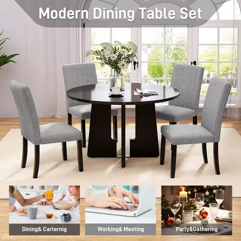 Set da pranzo rotondo da 5 pezzi per 4 persone, tavolo da pranzo moderno in marmo e 4 sedie imbottite con schienale alto
