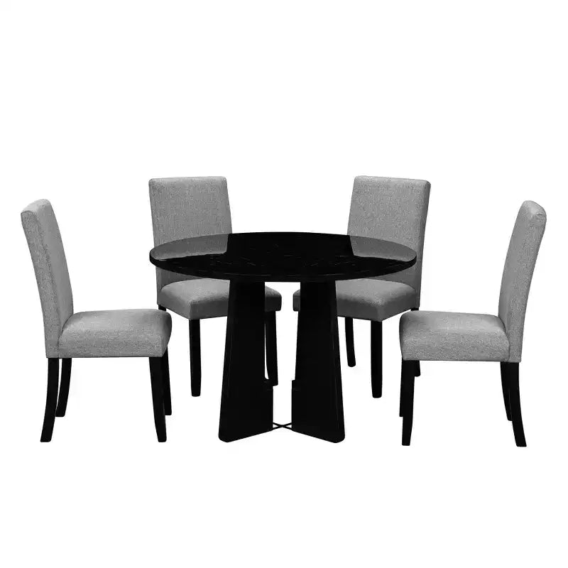 Set da pranzo rotondo da 5 pezzi per 4 persone, tavolo da pranzo moderno in marmo e 4 sedie imbottite con schienale alto