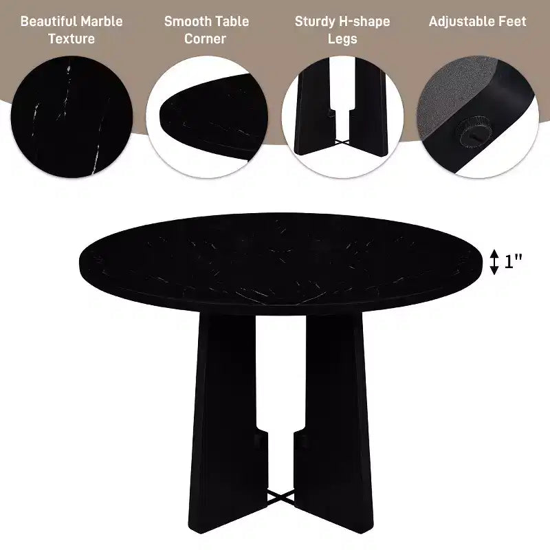 Set da pranzo rotondo da 5 pezzi per 4 persone, tavolo da pranzo moderno in marmo e 4 sedie imbottite con schienale alto