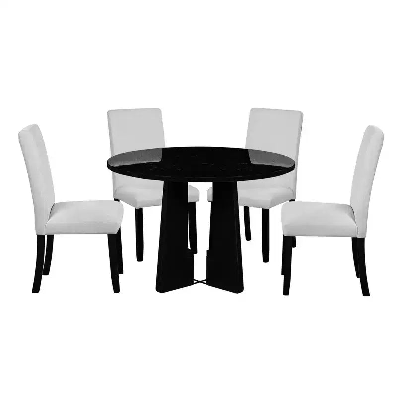 Set da pranzo rotondo da 5 pezzi per 4 persone, tavolo da pranzo moderno in marmo e 4 sedie imbottite con schienale alto