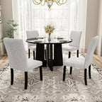 5 Piece Round Dining Table Set for 4, Modern Marble Dining Table and 4 High Back Upholstered Chairs