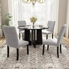 Set da pranzo rotondo da 5 pezzi per 4 persone, tavolo da pranzo moderno in marmo e 4 sedie imbottite con schienale alto