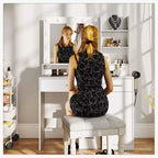 Bestier Coiffeuse avec miroir et lumières, table de maquillage avec 2/3 tiroirs, étagère réglable, prise de courant et étagère latérale pour chambre à coucher ou dressing