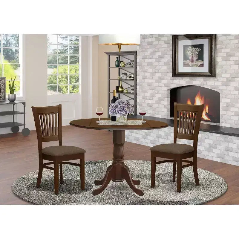 HomeStock Belmont, set da pranzo di 3 pezzi, con base a piedistallo, tavolo rotondo e sedia senza braccioli, espresso