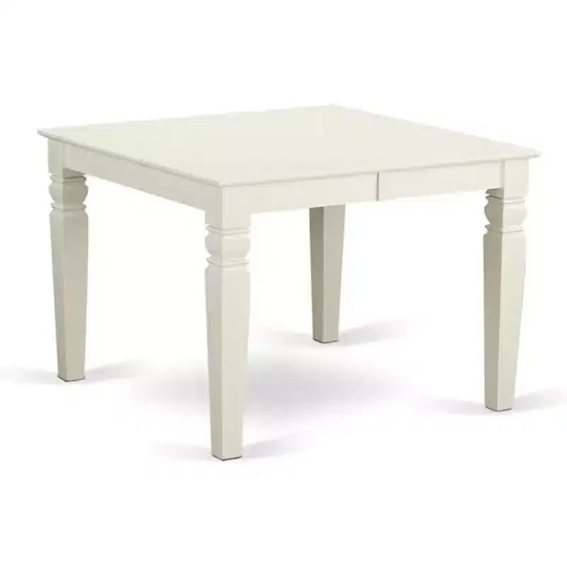 HomeStock Belmont Set da pranzo 7 pezzi include un tavolo da cucina rettangolare, prolunga a farfalla, sei sedie da pranzo con schienale a doghe verticali e seduta in lino, finitura bianca