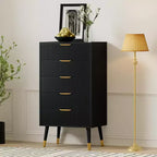 DobleePy 5 Drawer Dresser for Bedroom, Modern Wood Storage Dresser Chest Cabinet Organizer Unit, Small Fluted Nightstands for Bedroom, Black(2 PCS)