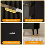 Cassettiera a 5 cassetti DobleePy per camera da letto, mobile organizer moderno in legno, comodini piccoli scanalati per camera da letto, nero (2 PEZZI)