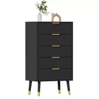 Cassettiera a 5 cassetti DobleePy per camera da letto, mobile organizer moderno in legno, comodini piccoli scanalati per camera da letto, nero (2 PEZZI)