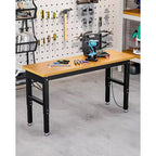 Établi réglable de 60 pouces avec roues, capacité de 2200 livres, plan de travail en bambou, table de travail pour garage, atelier, maison, bureau