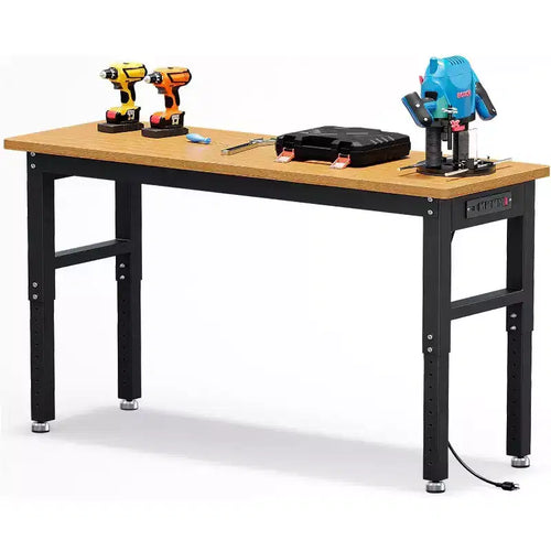 60 Adjustable Work Bench with Wheels, 2200 Lbs Capacity Bamboo Wood Top Workbench, Work Station Table for Garage, Workshop, Home, Office