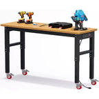 Établi réglable de 60 pouces avec roues, capacité de 2200 livres, plan de travail en bambou, table de travail pour garage, atelier, maison, bureau