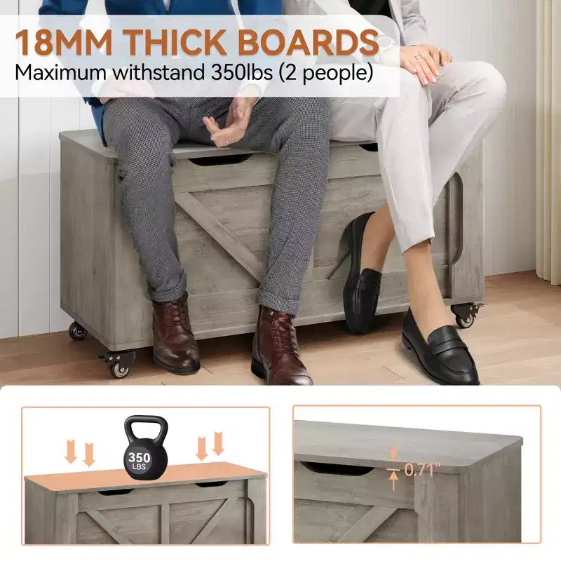 Panca contenitore, cassapanca in legno con 4 ruote, cassapanca da 100 cm con 2 cerniere di sicurezza, capacità di carico di 160 kg, angoli arrotondati, intaglio a U, per ingresso