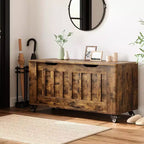Panca contenitore, cassapanca in legno con 4 ruote, cassapanca da 100 cm con 2 cerniere di sicurezza, capacità di carico di 160 kg, angoli arrotondati, intaglio a U, per ingresso