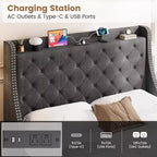 Struttura letto con contenitore, 4 cassetti sotto il letto e testiera ad ali, piattaforma imbottita con trapuntatura a rombi, non richiede rete a molle