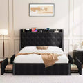 Bed Frame with Storage, 4 Under Bed Drawers and Wingback Headboard, Diamond Tufted Upholstered Platform, No Box Spring Required