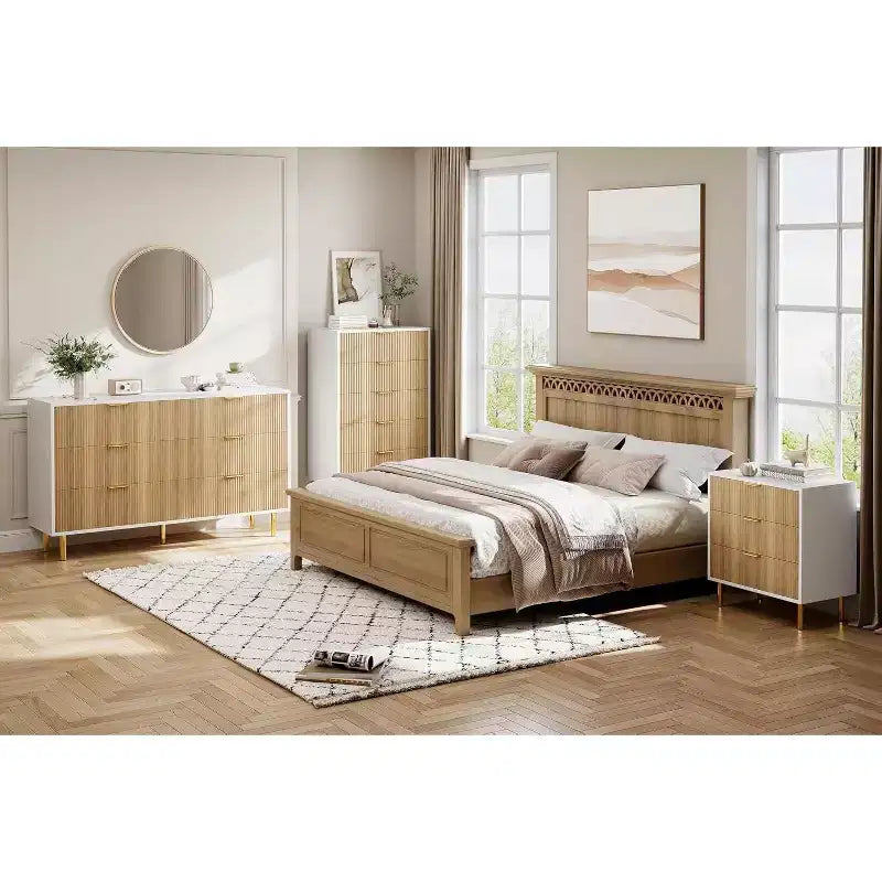 Cassettiera Moderna a 6 Cassetti - Maniglie Dorate e Ampio Spazio Contenitivo per Camera da Letto e Soggiorno