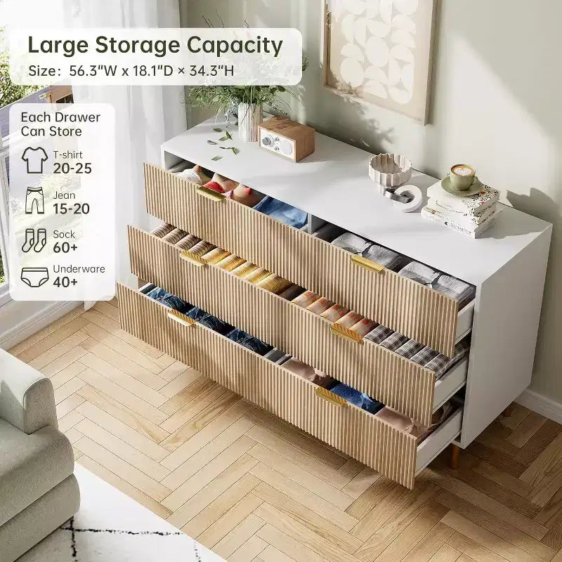 Cassettiera Moderna a 6 Cassetti - Maniglie Dorate e Ampio Spazio Contenitivo per Camera da Letto e Soggiorno