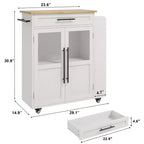Carrello da Cucina con Isola e Ante in Vetro, Ripiani, Rotelle e Portaspezie per Sala da Pranzo e Cucina, Naturale