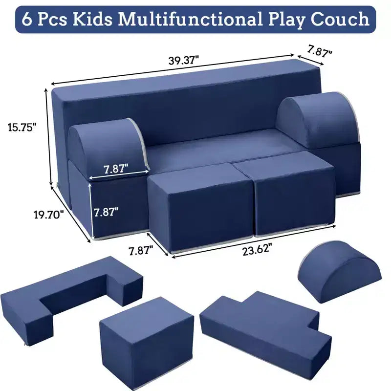 Divano per bambini, set divano gioco modulare in schiuma con cuscini staccabili - Convertibile per camera da letto o sala giochi