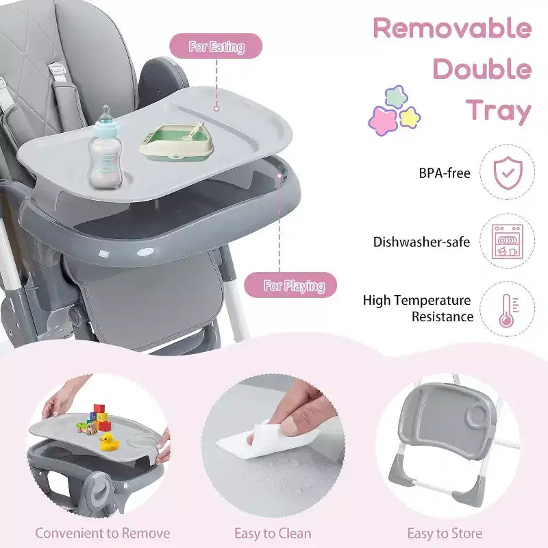 Seggiolone per neonati, seggioloni regolabili per bambini con vassoio rimovibile per una facile pulizia, seggioloni pieghevoli per neonati e bambini piccoli