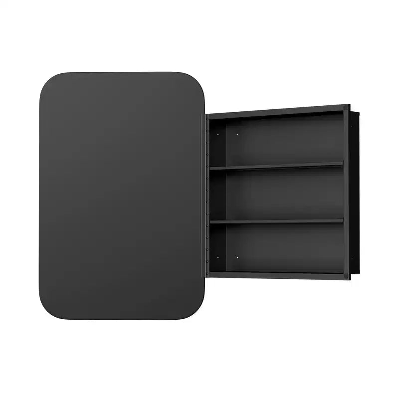 PexFix Armadietto da bagno 61 x 41 cm con specchio, cornice in acciaio inossidabile e 2 ripiani regolabili, armadietto a muro a specchio, rettangolare, da incasso, nero