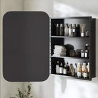 PexFix Armadietto da bagno 61 x 41 cm con specchio, cornice in acciaio inossidabile e 2 ripiani regolabili, armadietto a muro a specchio, rettangolare, da incasso, nero