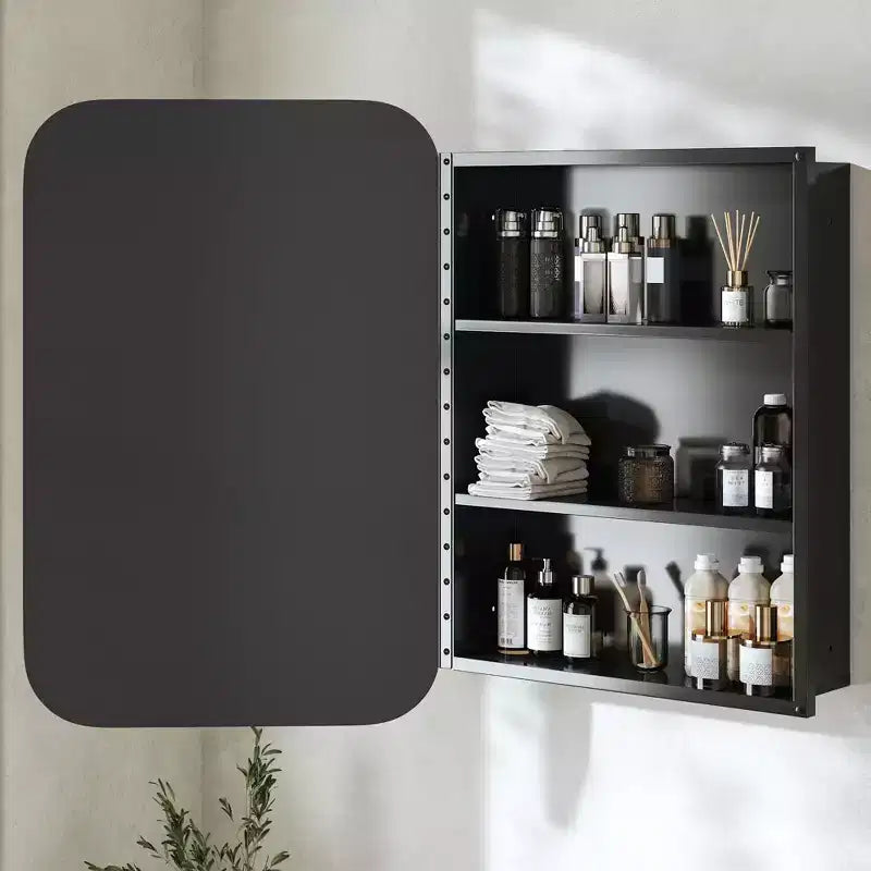 PexFix Armadietto da bagno 61 x 41 cm con specchio, cornice in acciaio inossidabile e 2 ripiani regolabili, armadietto a muro a specchio, rettangolare, da incasso, nero