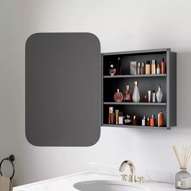 PexFix Armadietto da bagno 61 x 41 cm con specchio, cornice in acciaio inossidabile e 2 ripiani regolabili, armadietto a muro a specchio, rettangolare, da incasso, nero