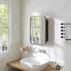 PexFix Armadietto da bagno 61 x 41 cm con specchio, cornice in acciaio inossidabile e 2 ripiani regolabili, armadietto a muro a specchio, rettangolare, da incasso, nero