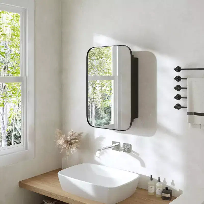 PexFix Armadietto da bagno 61 x 41 cm con specchio, cornice in acciaio inossidabile e 2 ripiani regolabili, armadietto a muro a specchio, rettangolare, da incasso, nero