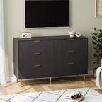 Comò moderno a 6 cassetti per camera da letto con maniglie dorate e cassetti grandi, cassettiera doppia in legno e organizer per la casa