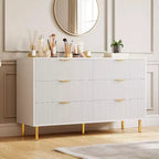 Comò moderno a 6 cassetti per camera da letto con maniglie dorate e cassetti grandi, cassettiera doppia in legno e organizer per la casa