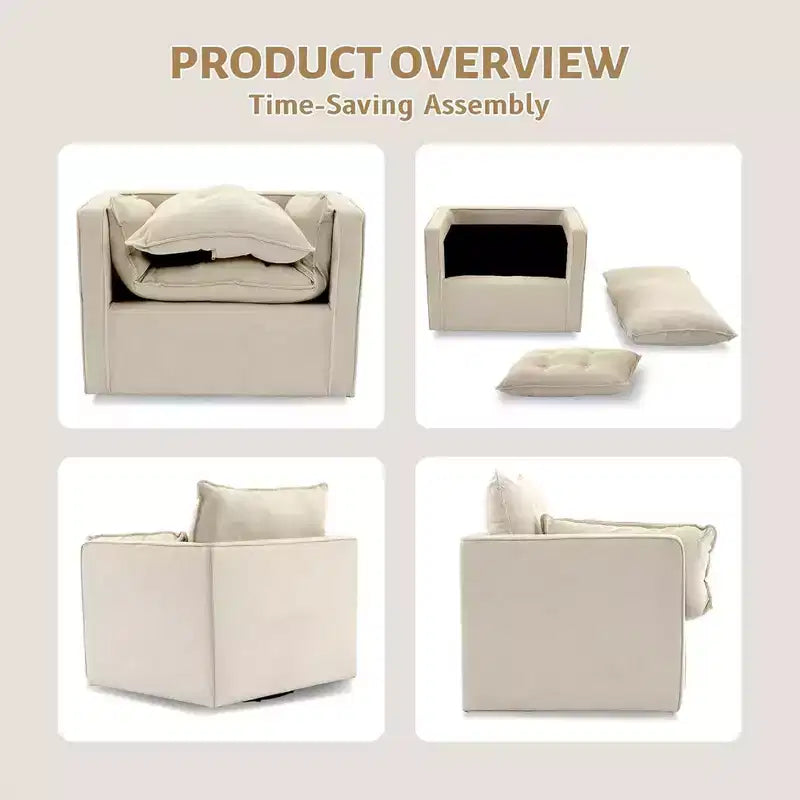 Poltrona Girevole 360° Moderna con Base in Metallo - Poltrona Soggiorno Ufficio in Lino da 182 kg