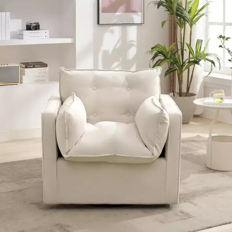 Poltrona Girevole 360° Moderna con Base in Metallo - Poltrona Soggiorno Ufficio in Lino da 182 kg