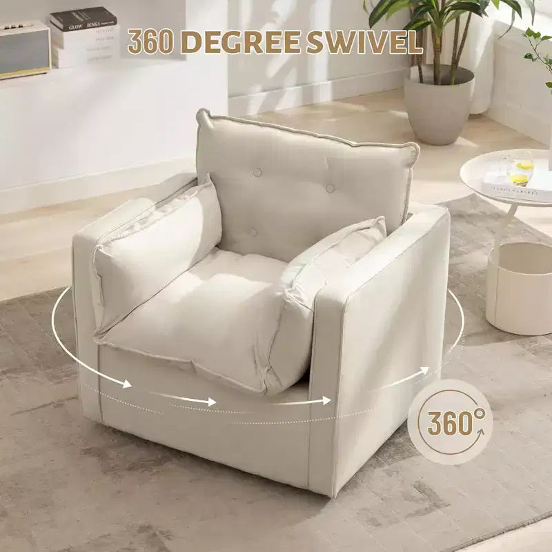 Poltrona Girevole 360° Moderna con Base in Metallo - Poltrona Soggiorno Ufficio in Lino da 182 kg